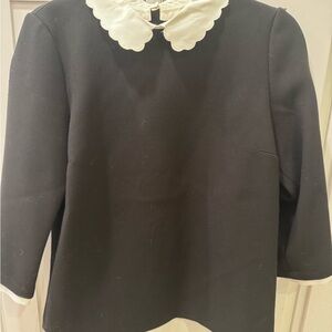 Sezane Nikita Top with White Scalloped Collar | Size 36